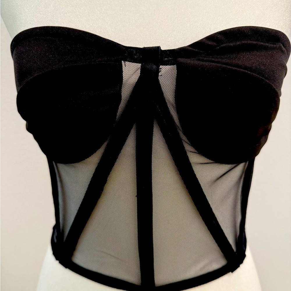 Black Mesh Corset Top, Classy, size L.